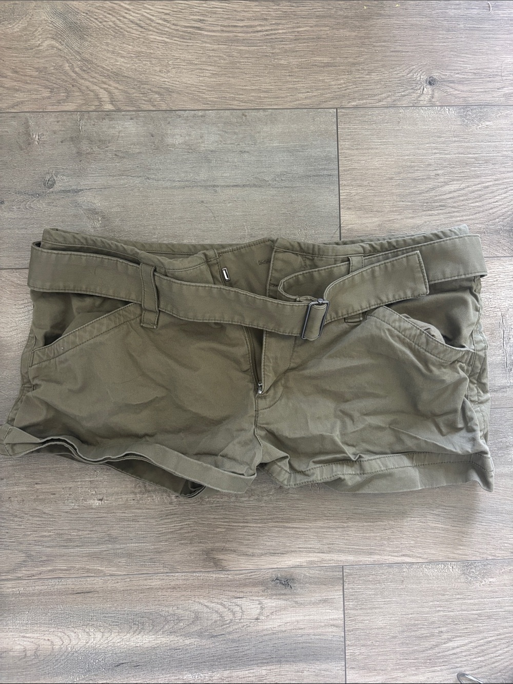 Abercrombie & Fitch Olive Green Cotton Belted Micro Cargo Shorts